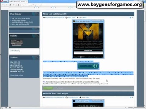 Metro Last Light Generator Keys