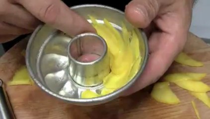 Fondants de mangue vanillés et coulis miel-passion