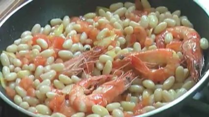 Penne aux haricots blancs et aux gambas