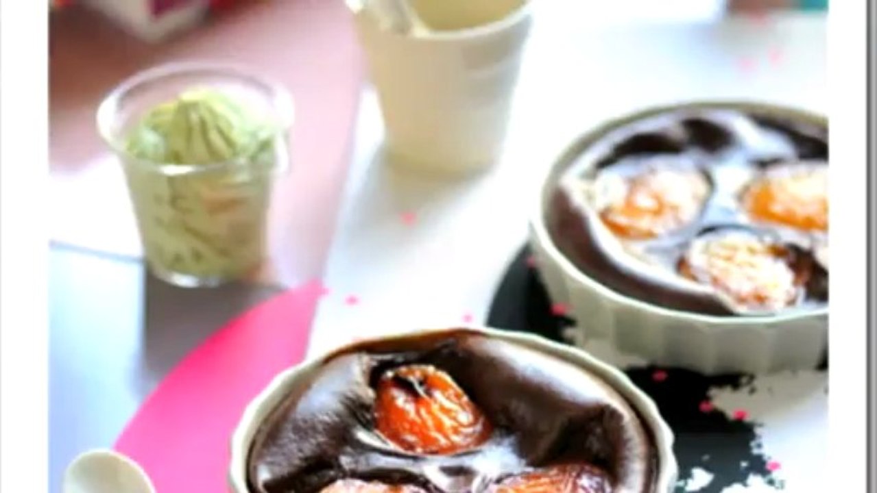 Clafoutis abricot-choco, chantilly au thé vert