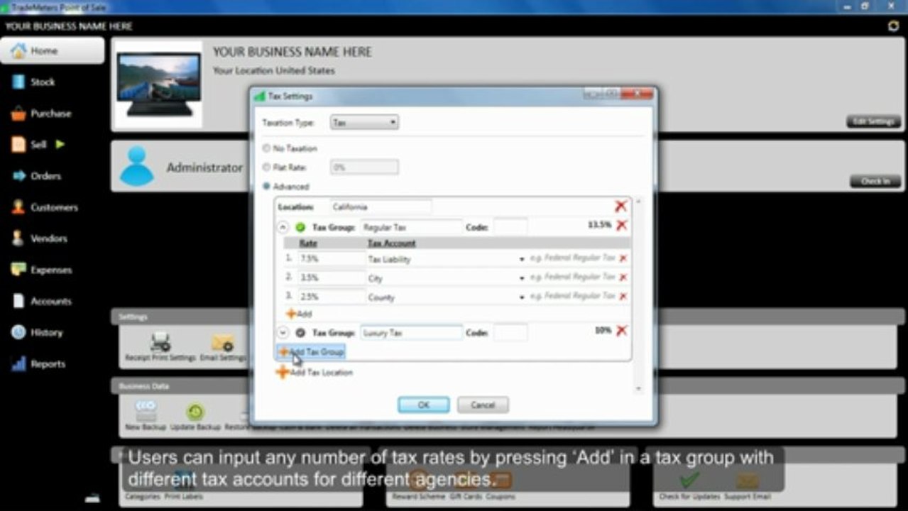 TradeMeters POS V3 MULTI TAX SETTINGS