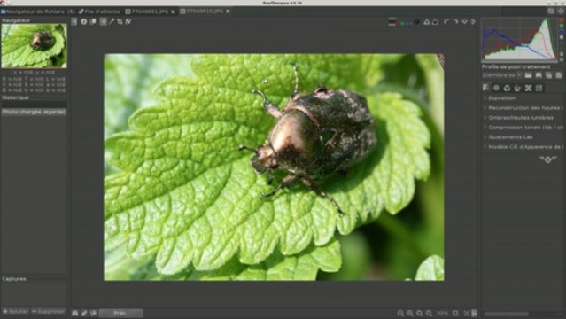 Tutoriel - Comment ouvrir un fichier photo avec rawthrapee et présentation du panneau gauche de rawtherapee
