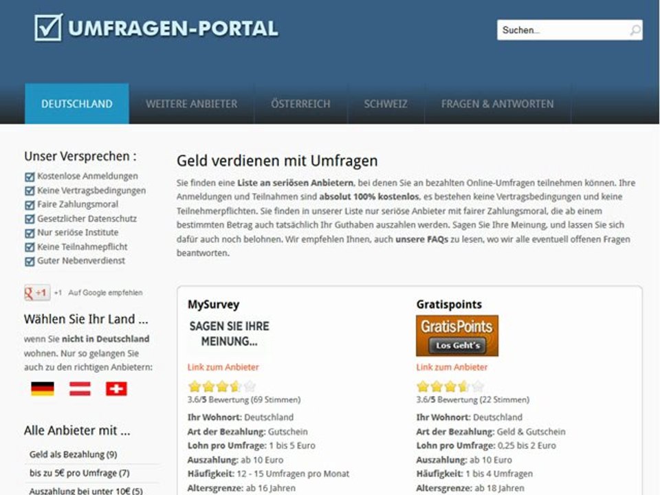 Umfragen Geld verdienen