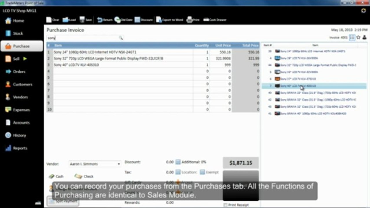 TradeMeters POS V3 PURCHASING