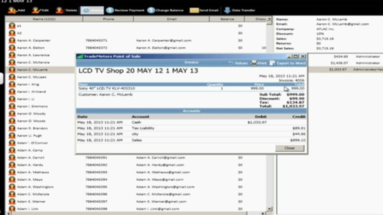 TradeMeters POS V3 Customers Toolbar and History