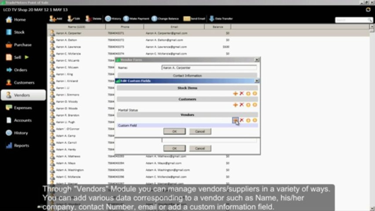 TradeMeters POS V3 Vendors/Suppliers Menu