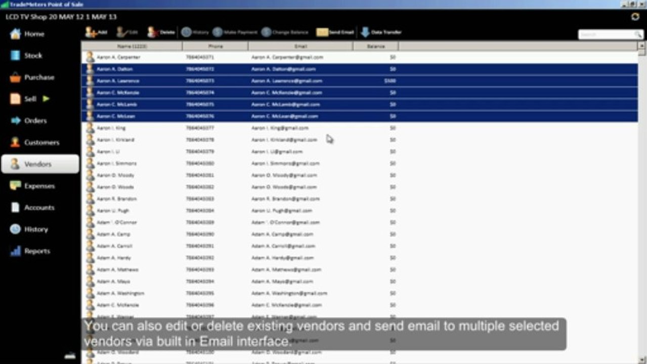 TradeMeters POS V3 Vendors Toolbar and History