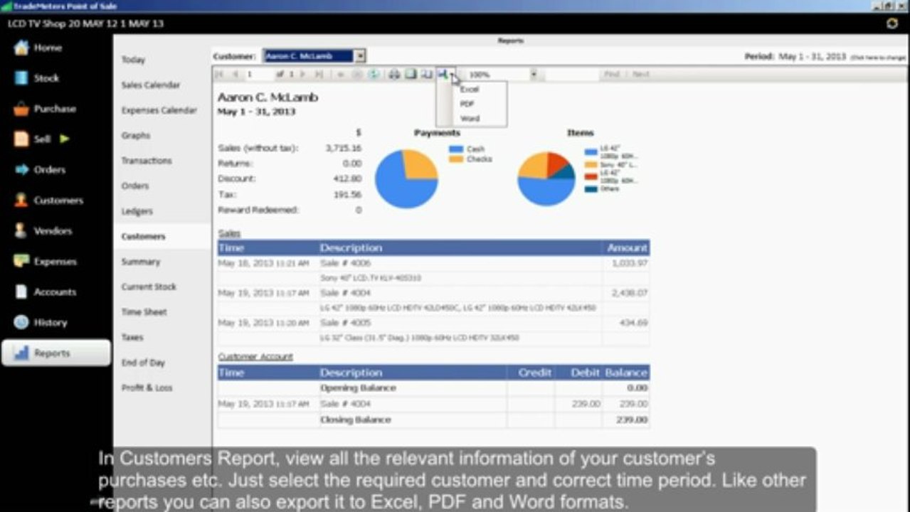 TradeMeters POS V3 Reports Transactions and Orders History, Ledgers and Customer Report
