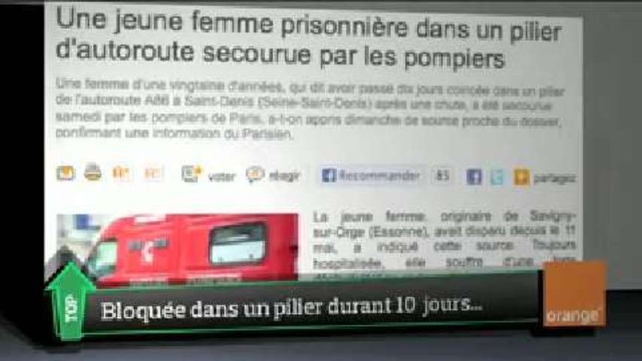 Une femme coincée 10 jours dans un pilier d'autoroute : le Top Médias du 27 mai 2013