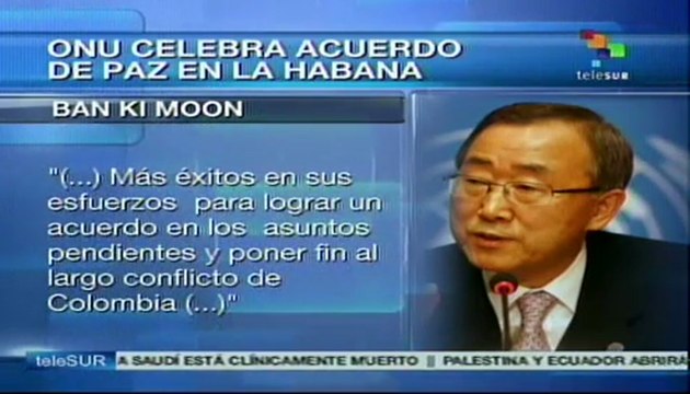 ONU celebra acuerdo entre FARC y Gobierno Colombiano