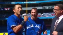 Baseball : Munenori Kawasaki tente de parler anglais et termine couvert de crème