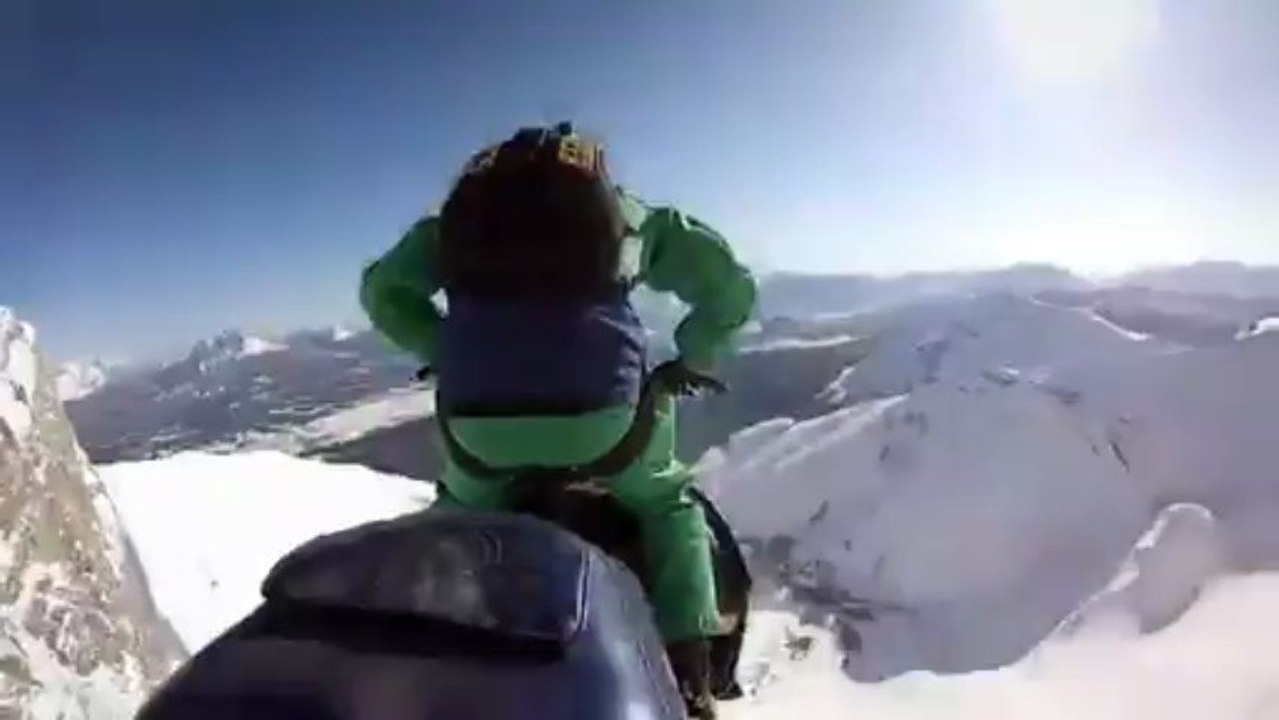 Crazy Snowmobile BASE Jump GoPro Video!!