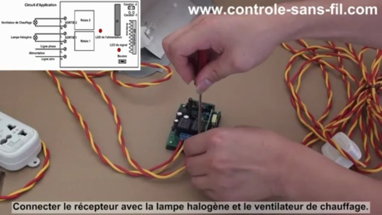 Interrupteur Sans Fil  220V 315/433Mhz  contact sec à télécommande pour commander simultanément lampe halogène et ventilateur de chauffage