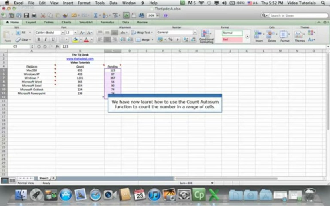 Microsoft Excel 2011 (Mac OS X) - COUNT