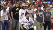 Jeff Bauman throws out first pitch at Fenway Park