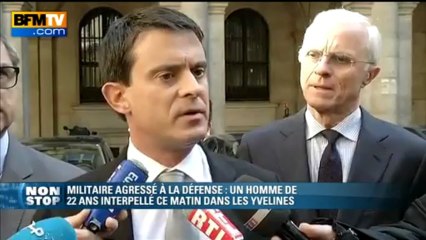 Download Video: Arrestation de l'agresseur d'un militaire à la Défense:  Manuel Valls salue une 