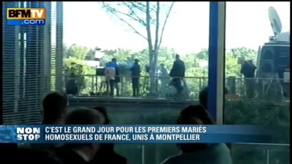 Premier mariage homo: fumigènes de contestataires - 29/05