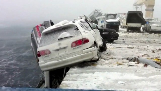 A sea storm destroyed 52 cars on a boat!