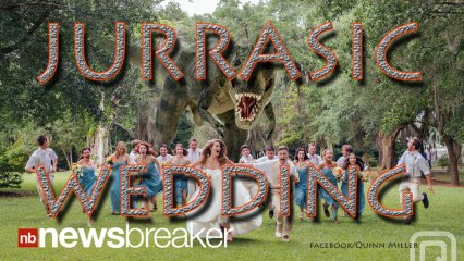 JURASSIC WEDDING: Dinosaur Photobombs Wedding Party