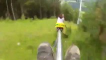 Huge Luge track collision - Girl is K.O!