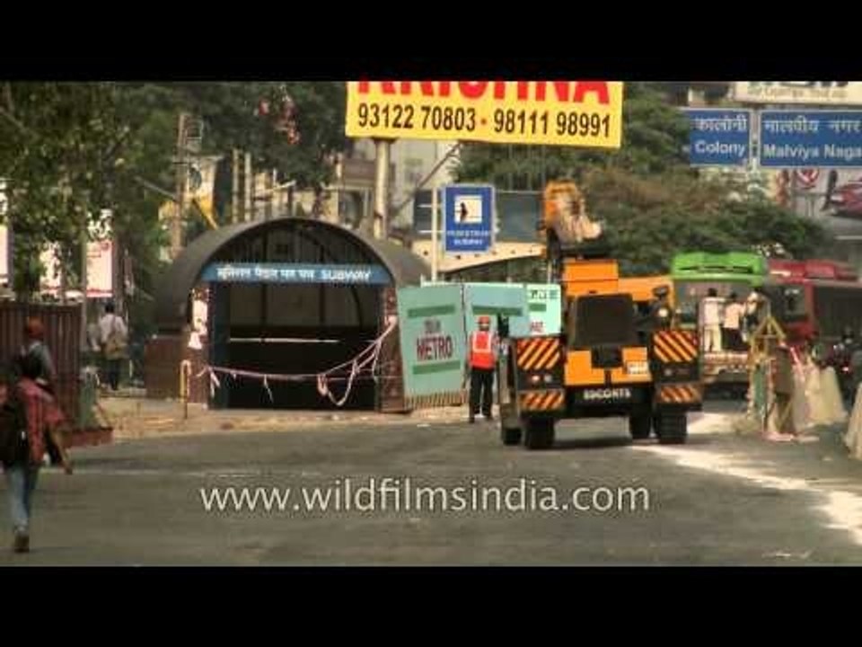 Metro construction in process at South Extention Part-1, Delhi