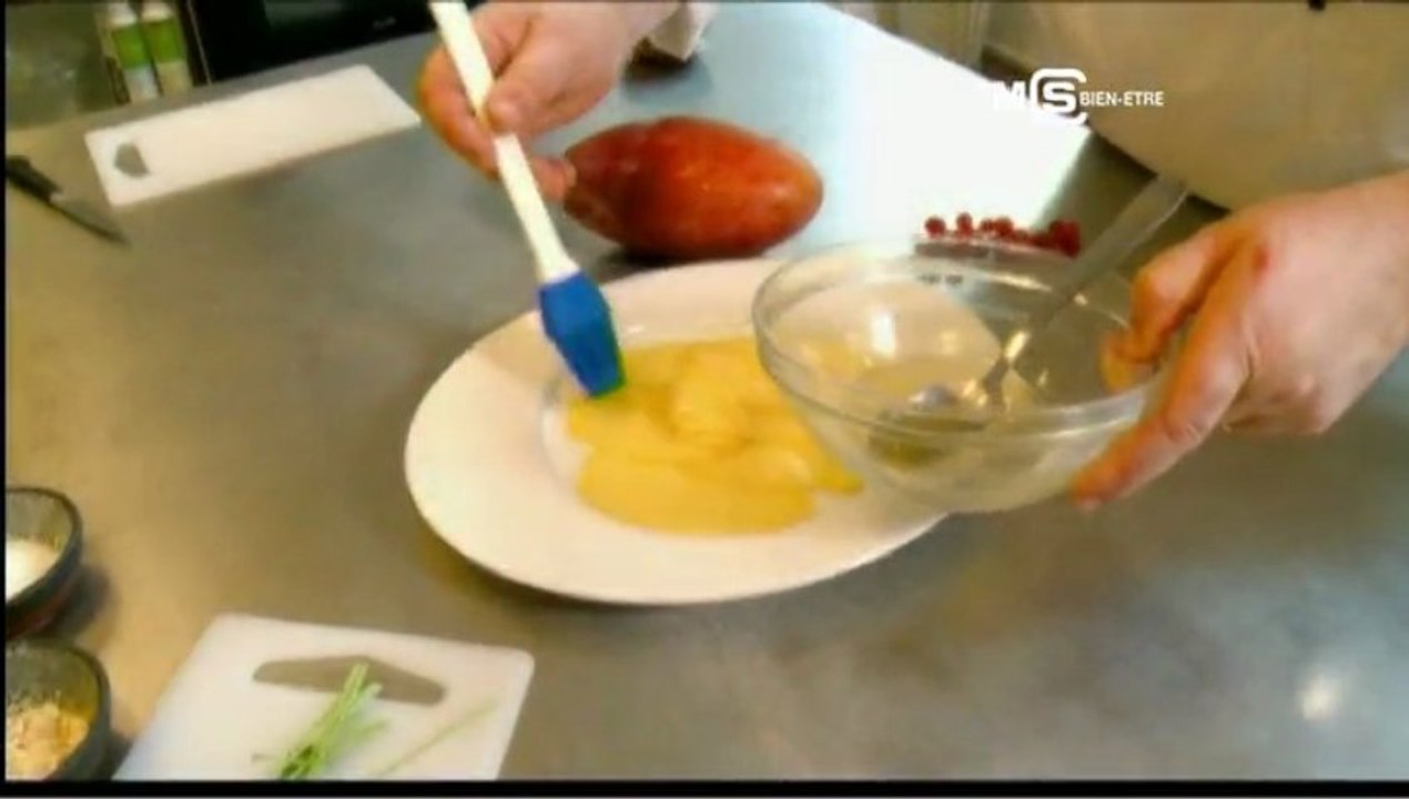 Carpaccio de mangues à la coriandre glacée