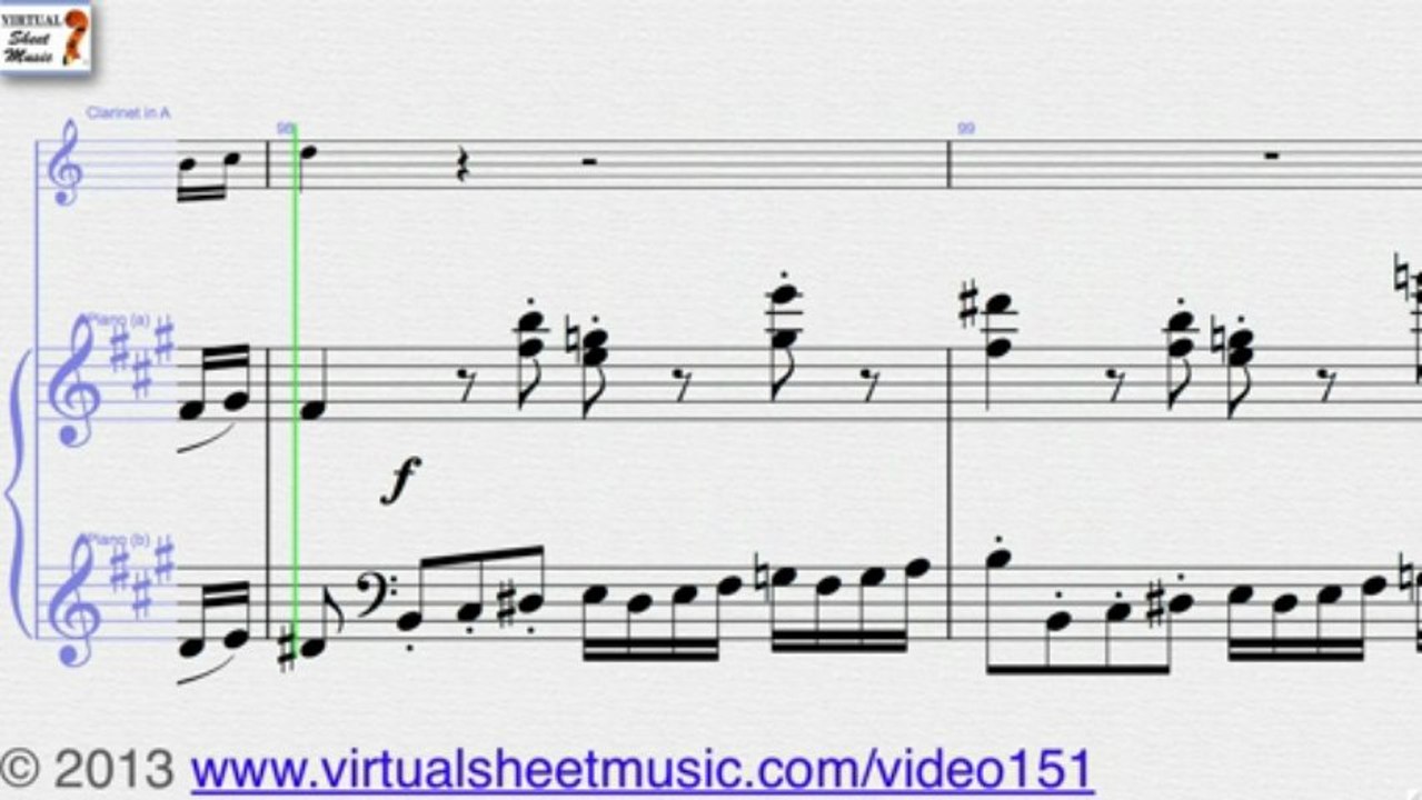 Mozart's Concerto in A major K622 sheet music for clarinet sheet music - Video Score