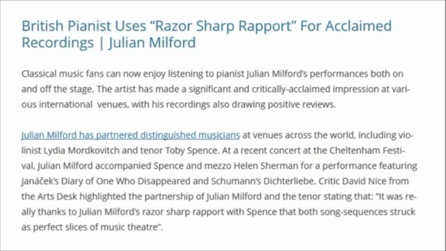 Julian Milford Acclaimed recordings