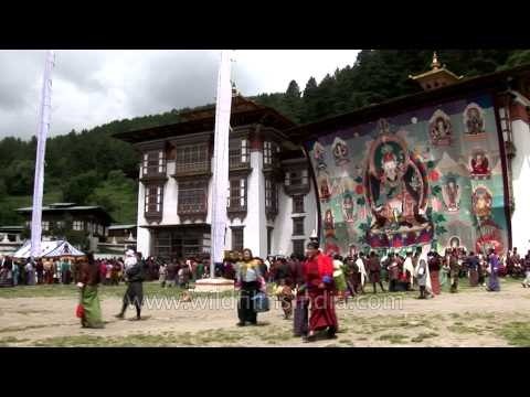 Prayer flags and Thangka at the magnificient Kurjey Temple at Bumthang, Bhutan