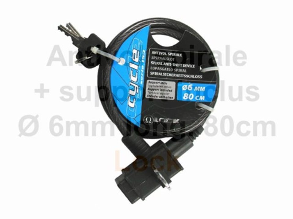 Antivol Lock spirale + support inclus Ø 6mm long. 80cm - Lock