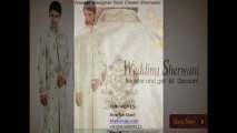 Mens Wedding Sherwani for Men-Naseer Designer Front Cream Sherwani (HD)