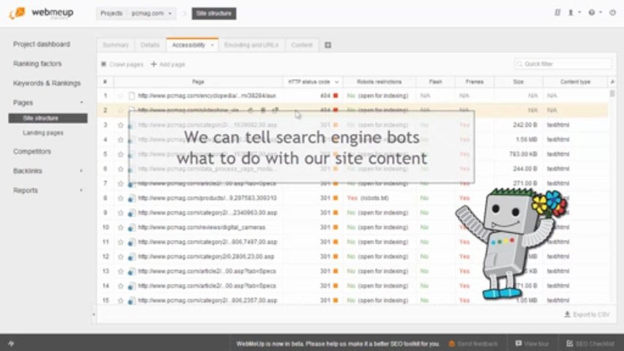 Making search-engine-friendly pages with WebMeUp.