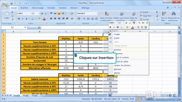 Comment insérer des colonnes dans un tableau avec Excel 2007 ?