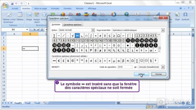 Comment insérer des caractères spéciaux avec Excel 2007 ?