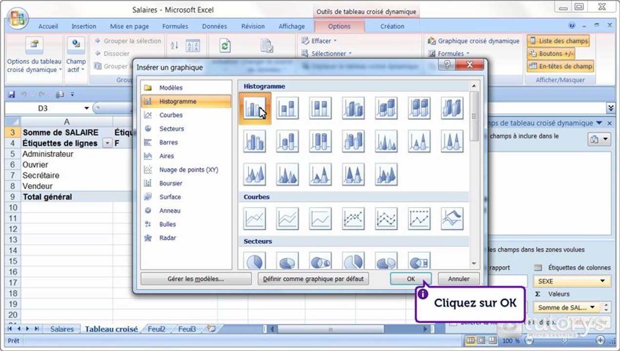 Comment créer un graphique depuis un tableau croisé dynamique avec Excel 2007 ?