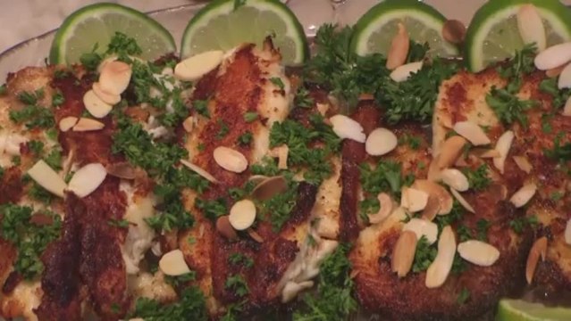 Tilapia Fillets With Grilled Almonds.