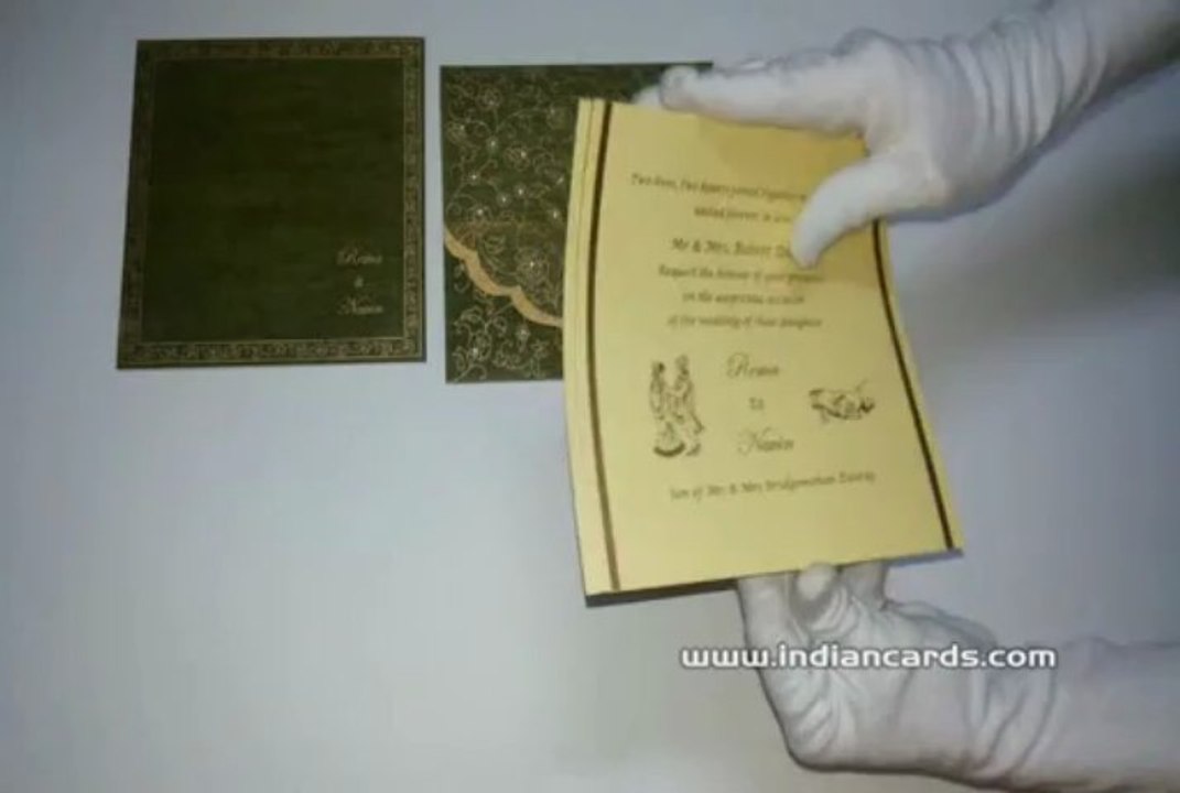 W-4709B, Green Color, Woolly Paper, Marriage Cards Indian