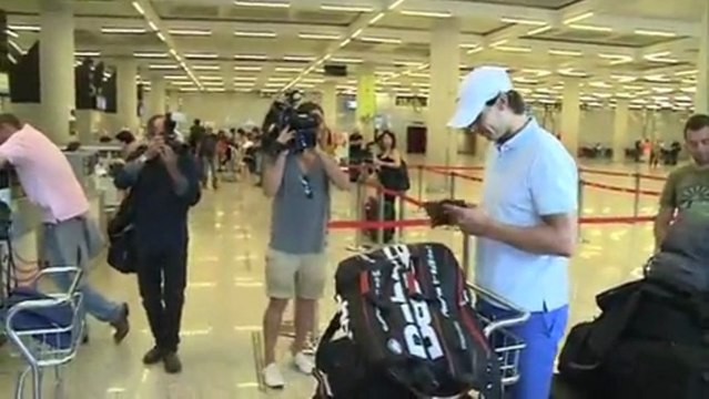18.06.2013 Rafael Nadal at the airport before flying to London (+Interview)