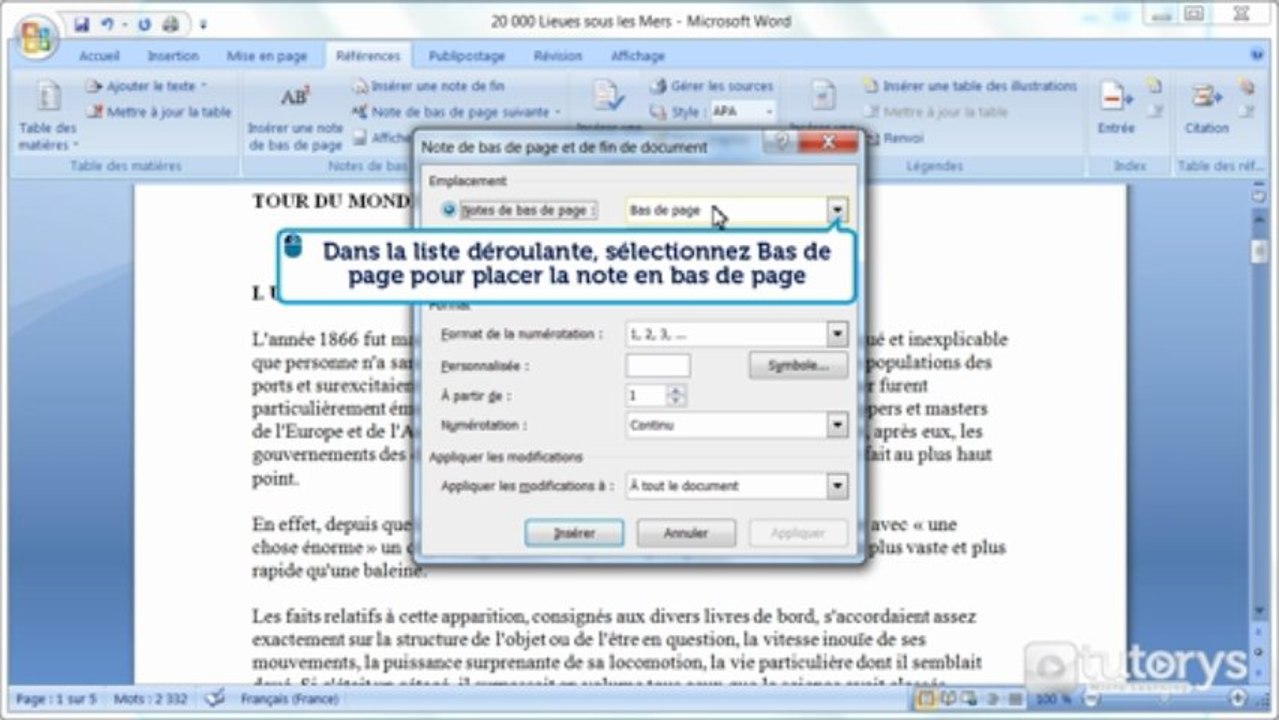 Comment personnaliser les notes de bas de page avec Word 2007 ?