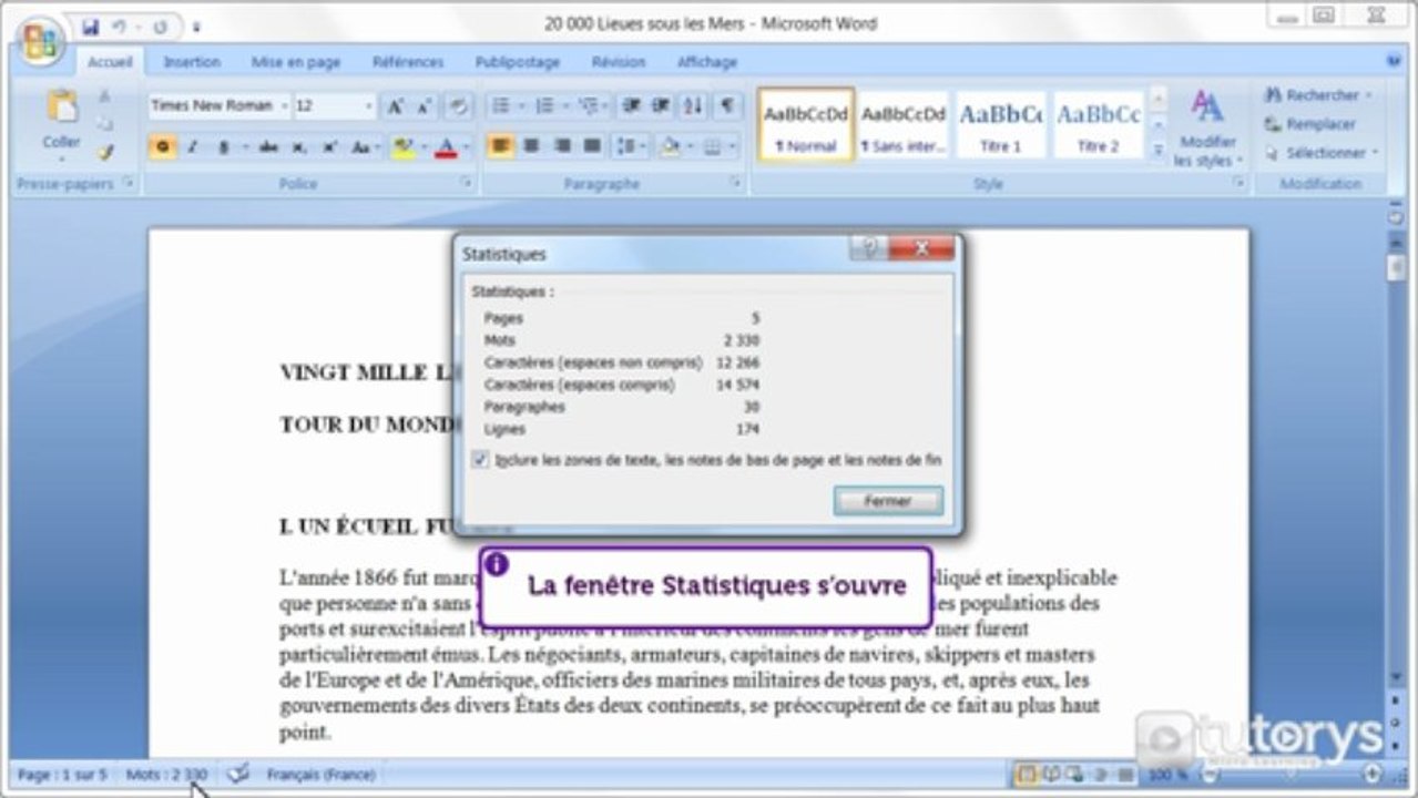 Comment consulter les statistiques d'un document Word 2007 ?