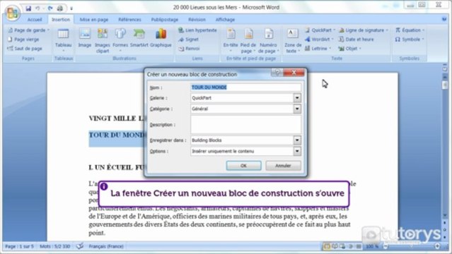 Comment utiliser les insertions automatiques avec Word 2007 ?