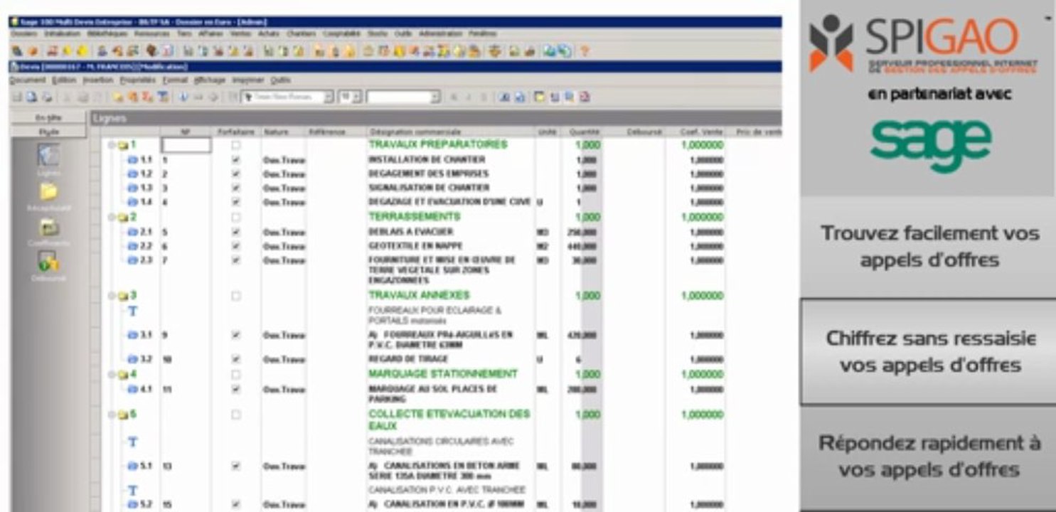 Exploitez vos appels d'offres avec SPIGAO et SAGE Multi Devis Entreprise