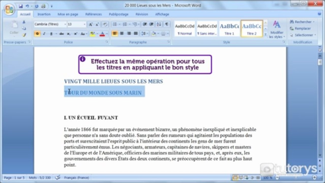 Comment insérer une table des matières automatique avec Word 2007 ?