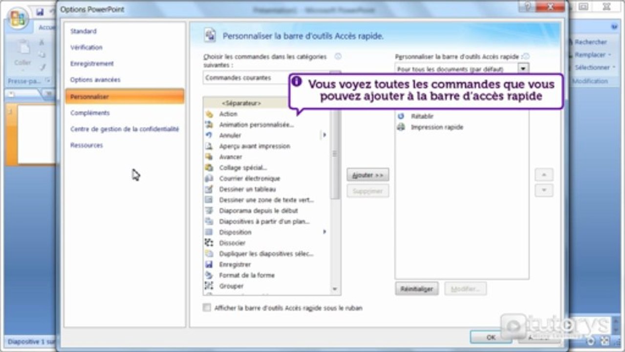 Comment utiliser la barre d'outils Accès rapide et le Ruban avec PowerPoint 2007