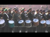 Fast drum beats by the Army unit at Rashtrapati Bhawan