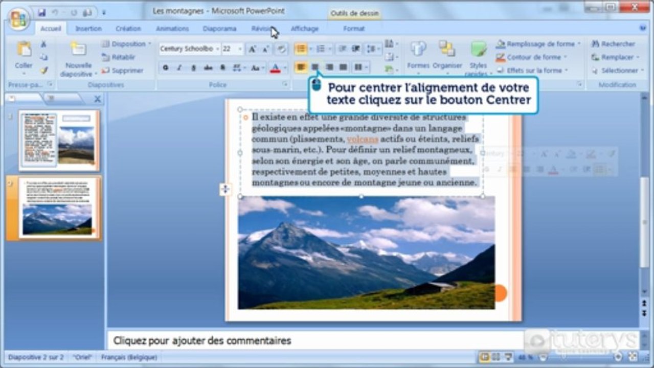 Comment modifier l'alignement d'un texte avec PowerPoint 2007 ?