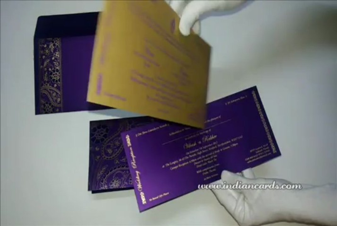 W-4454, Purple Color, Shimmer Paper, Wedding Cards Online Indian