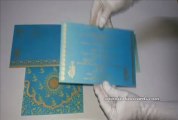 W-4716K Custom , Turquoise Color, Wooly Paper Hindu Invitations, Indian Wedding Cards
