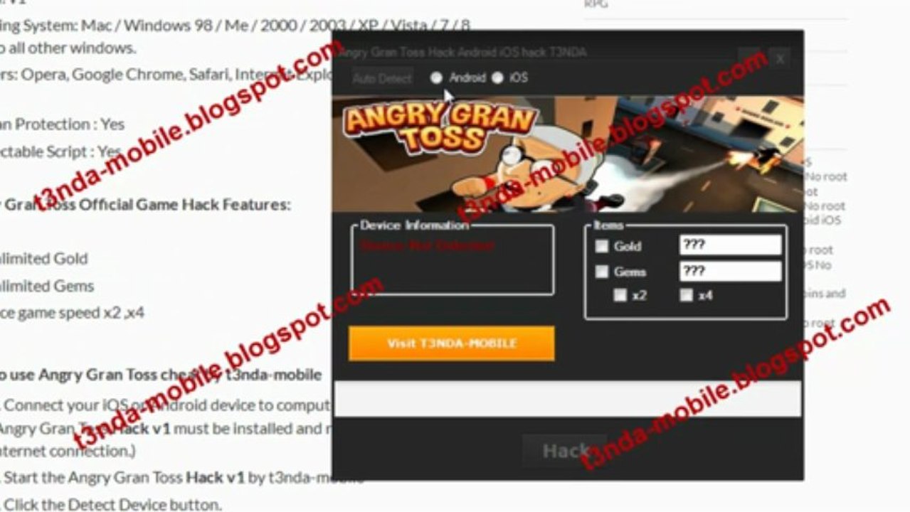 Angry Gran Toss Hack Android iOS No Root + speed hack