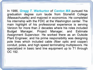 Gregg Warburton Graduated Cum Laude From Stonehill College (Massachusetts)